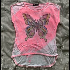 Girls Neon Tie Dye Rhinestone Butterfly Top